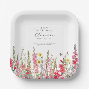 19th Birthday August Birth Flower Party Supplies Paper Plates