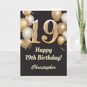 19th Birthday Black and Gold Balloons Confetti Card