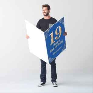 19th Birthday Blue & Gold Glitter Extra Large Card