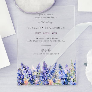 19th Birthday Blue Larkspur July Birth Flower Acrylic Invitations