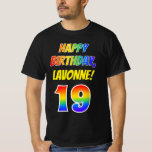 [ Thumbnail: 19th Birthday — Bold, Fun, Rainbow 19, Custom Name T-Shirt ]