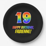 [ Thumbnail: 19th Birthday: Bold, Fun, Simple, Rainbow 19 Paper Plates ]