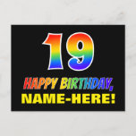 [ Thumbnail: 19th Birthday: Bold, Fun, Simple, Rainbow 19 Postcard ]