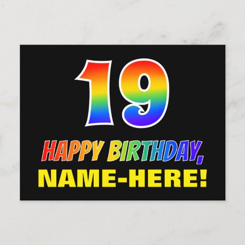 19th Birthday Bold Fun Simple Rainbow 19 Postcard