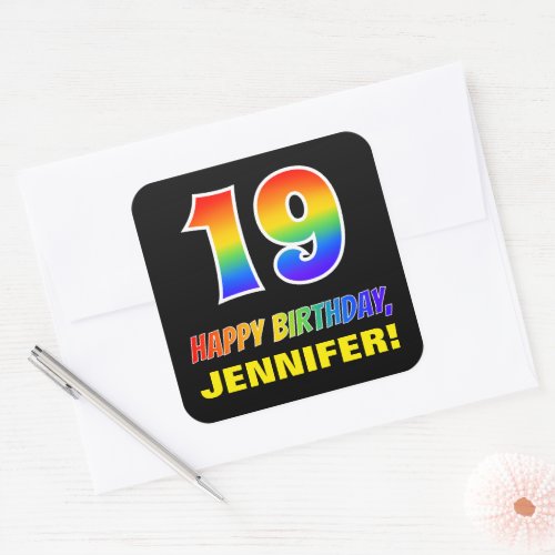 19th Birthday Bold Fun Simple Rainbow 19 Square Sticker