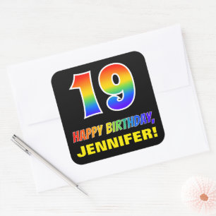 19th Birthday: Bold, Fun, Simple, Rainbow 19 Square Sticker