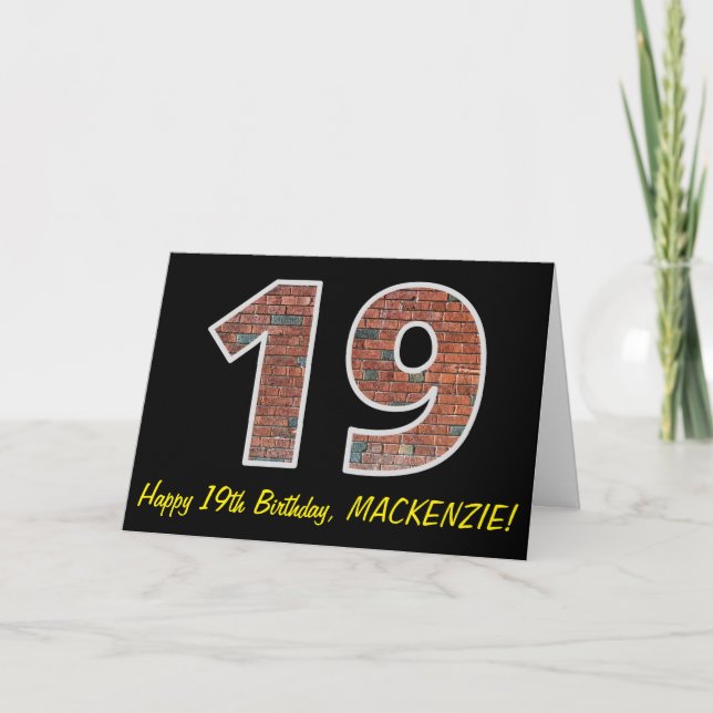 19th Birthday - Brick Wall Pattern "19" w/ Name Card (Front)