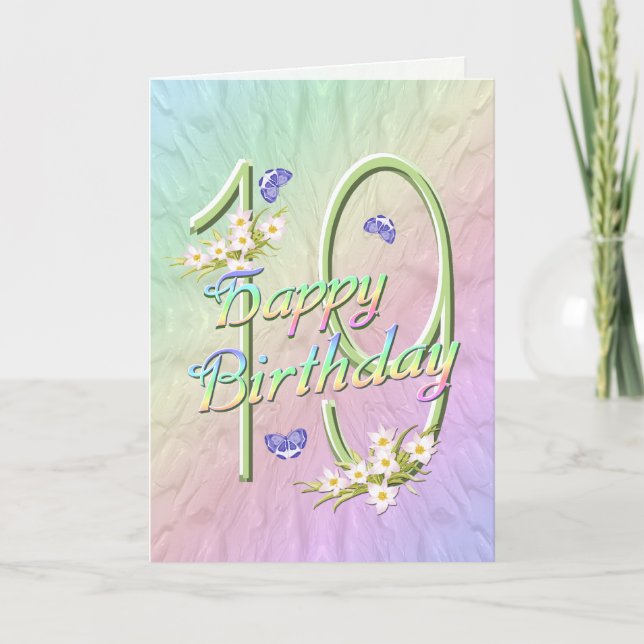 19th Birthday Butterflies and Flowers Card (Front)