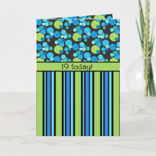 19th Birthday Card: Blue Moons and Stripes Card