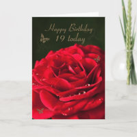 19th Birthday Card with a classic red rose