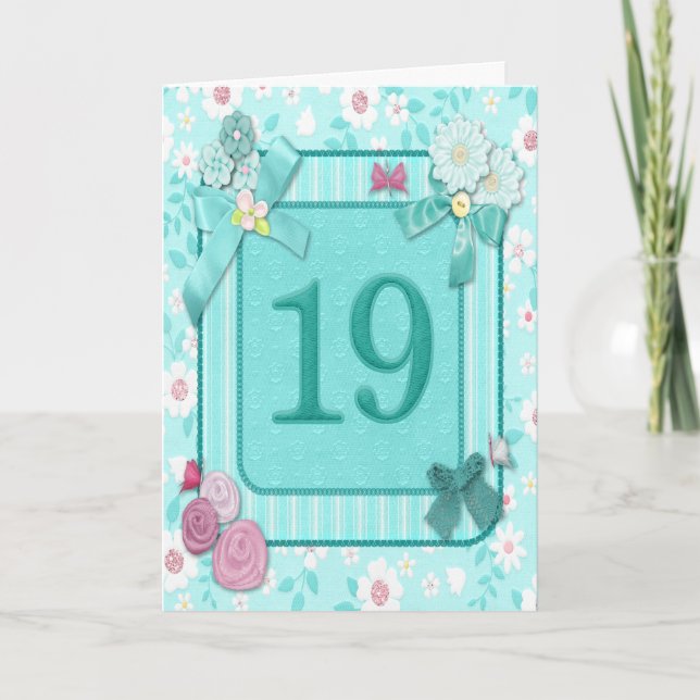 19th birthday card with flowers (Front)