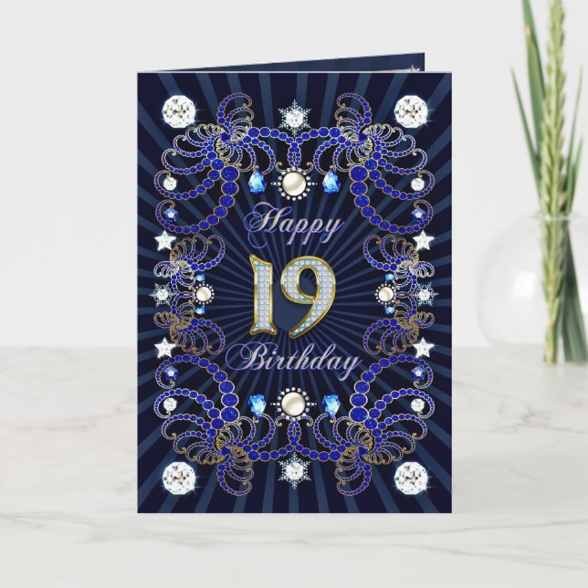 19th birthday card with masses of jewels (Front)