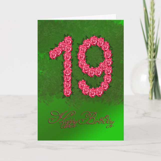 19th birthday card with roses and leaves (Front)