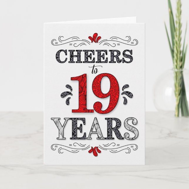 19th Birthday Cheers in Red White Black Pattern Card (Front)