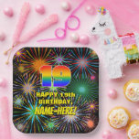 [ Thumbnail: 19th Birthday: Colorful, Fun Celebratory Fireworks Paper Plates ]