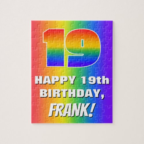 19th Birthday Colorful Fun Rainbow Pattern  19 Jigsaw Puzzle