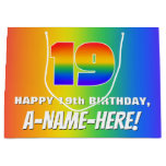 [ Thumbnail: 19th Birthday: Colorful, Fun Rainbow Pattern # 19 Gift Bag ]