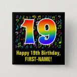 [ Thumbnail: 19th Birthday: Colorful Music Symbols, Rainbow 19 Button ]