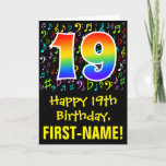 [ Thumbnail: 19th Birthday: Colorful Music Symbols + Rainbow 19 Card ]