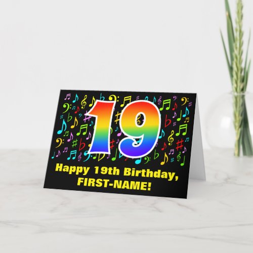 19th Birthday Colorful Music Symbols  Rainbow 19 Card