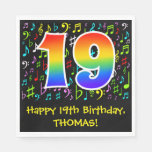 [ Thumbnail: 19th Birthday - Colorful Music Symbols, Rainbow 19 Napkins ]