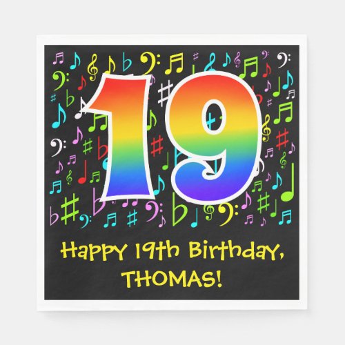 19th Birthday _ Colorful Music Symbols Rainbow 19 Napkins