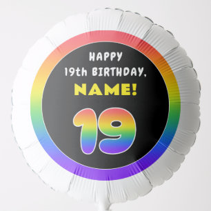 19th Birthday: Colorful Rainbow # 19, Custom Name Balloon