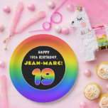 [ Thumbnail: 19th Birthday: Colorful Rainbow # 19, Custom Name Paper Plates ]