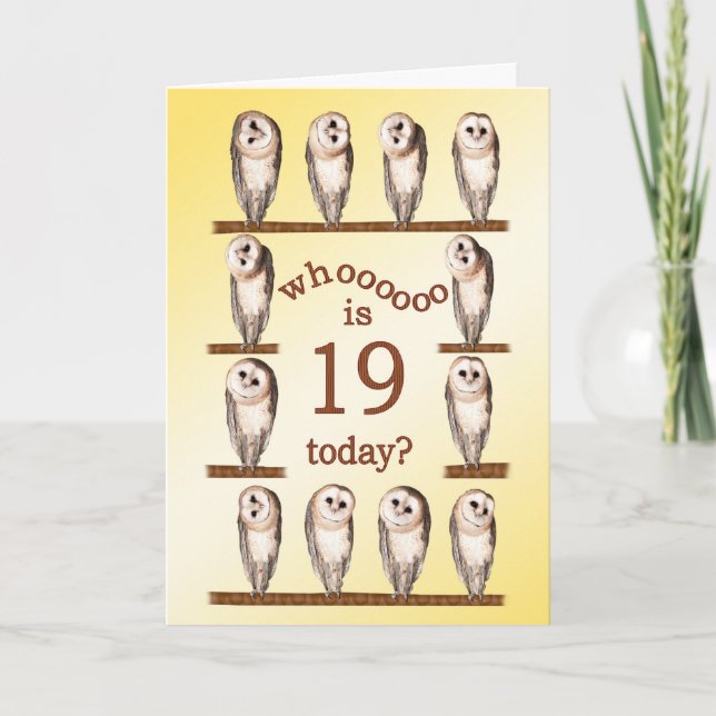 19th birthday, Curious owls card. Card (Front)