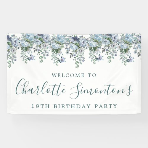 19th Birthday Dusty Blue Floral Welcome Banner