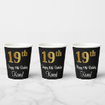 [ Thumbnail: 19th Birthday - Elegant Luxurious Faux Gold Look # Paper Cups ]