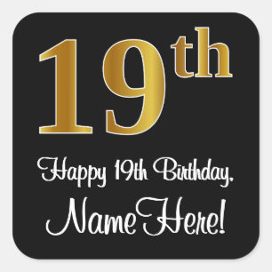 19th Birthday – Elegant Luxurious Faux Gold Look # Square Sticker