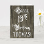 [ Thumbnail: 19th Birthday: Fancy, Elegant Text; Faux Wood Look Card ]