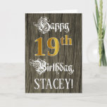 [ Thumbnail: 19th Birthday: Faux Gold Look + Faux Wood Pattern Card ]