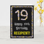 [ Thumbnail: 19th Birthday: Floral Flowers Number, Custom Name Card ]