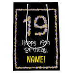 [ Thumbnail: 19th Birthday: Floral Flowers Number, Custom Name Gift Bag ]