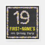 [ Thumbnail: 19th Birthday: Floral Flowers Number, Custom Name Napkins ]