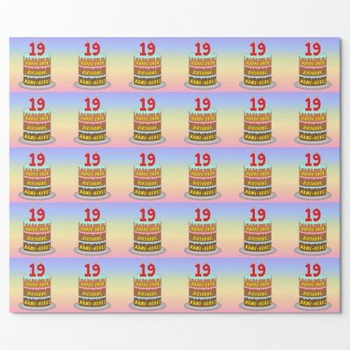 19th Birthday Fun Cake and Candles  Custom Name Wrapping Paper