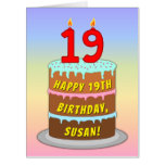 [ Thumbnail: 19th Birthday: Fun Cake & Candles, W/ Custom Name Card ]