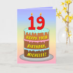 [ Thumbnail: 19th Birthday — Fun Cake & Candles, W/ Custom Name Card ]