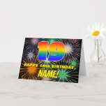 [ Thumbnail: 19th Birthday: Fun, Colorful Celebratory Fireworks Card ]