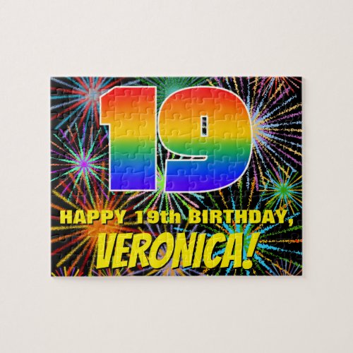 19th Birthday Fun Colorful Celebratory Fireworks Jigsaw Puzzle