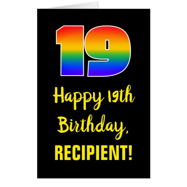 19th Birthday: Fun, Colorful, Happy, Rainbow # 19 Card (Front)