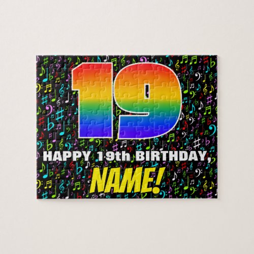 19th Birthday  Fun Colorful Music Symbols  19 Jigsaw Puzzle