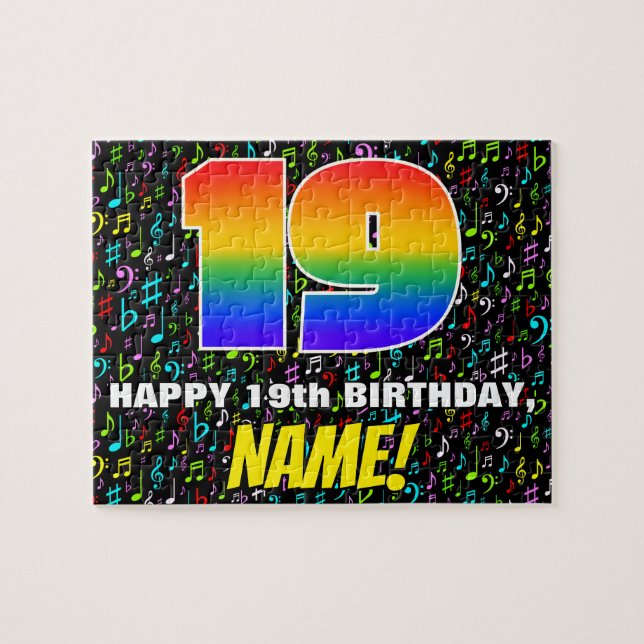 19th Birthday — Fun, Colorful Music Symbols & “19” Jigsaw Puzzle (Horizontal)