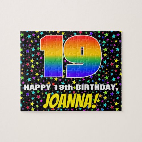 19th Birthday  Fun Colorful Star Field Pattern Jigsaw Puzzle