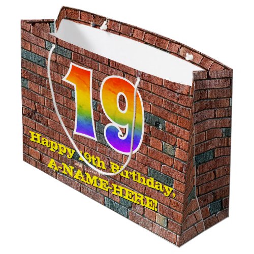 19th Birthday Fun Graffiti_Inspired Rainbow  19 Large Gift Bag