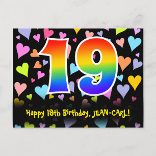 19th Birthday: Fun Hearts Pattern, Rainbow 19 Postcard