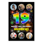 [ Thumbnail: 19th Birthday: Fun Rainbow #, Custom Name + Photos Card ]
