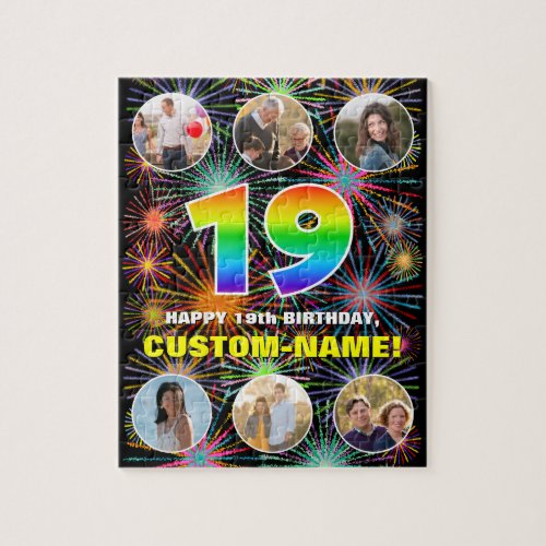 19th Birthday Fun Rainbow  Custom Name  Photos Jigsaw Puzzle